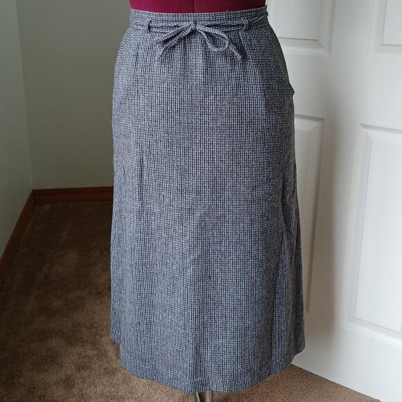 Vintage Wool Pencil Skirt 15/16 maxi houndstooth pockets matching tie belt - Picture 1 of 11